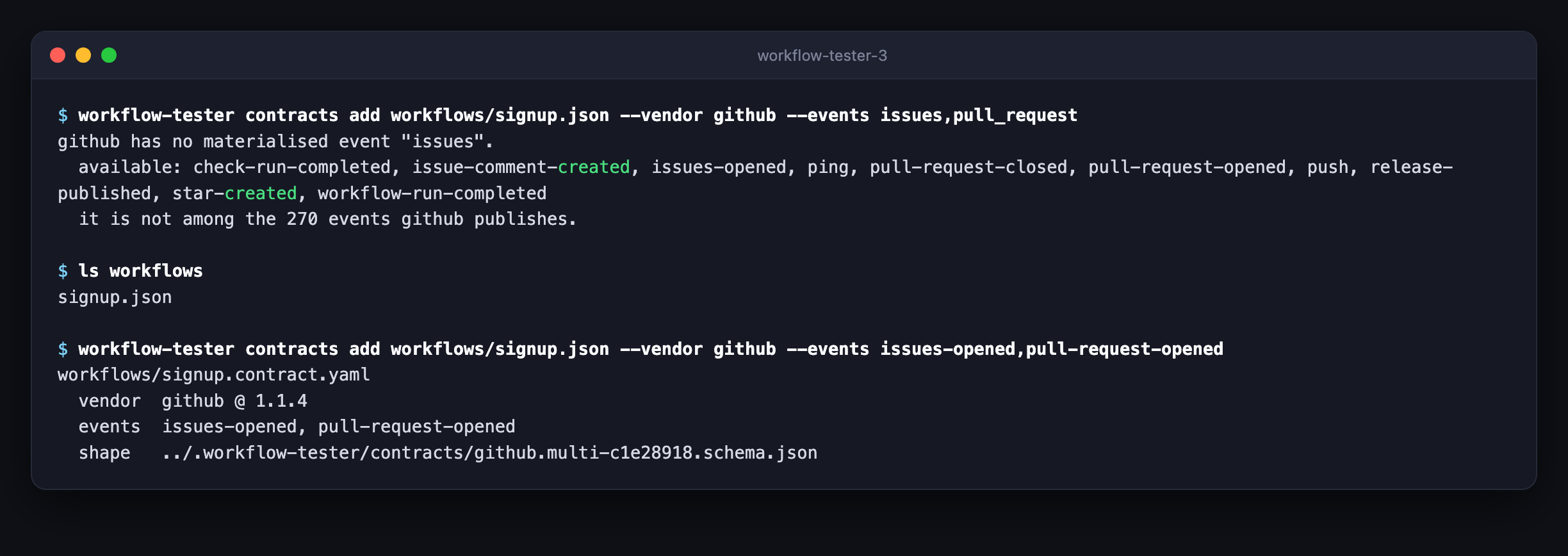 contracts add rejecting an unknown event and succeeding on retry